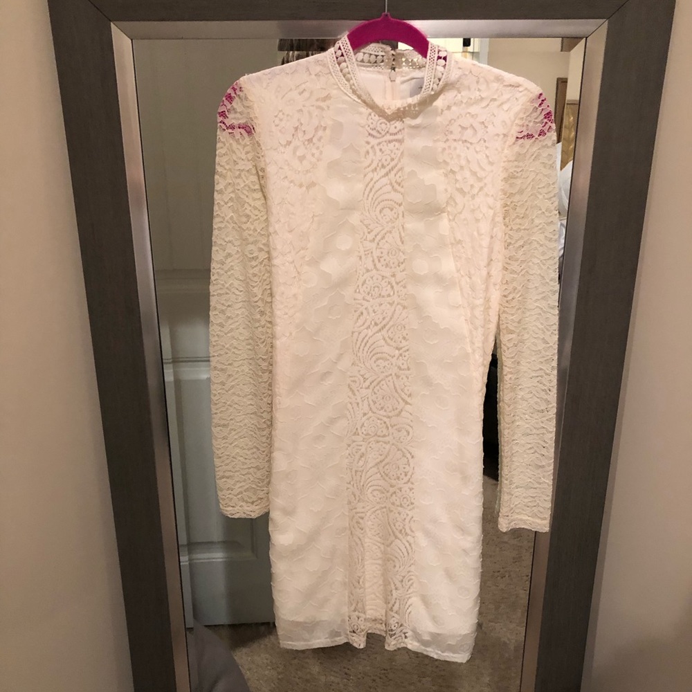 Anthropology ivory lace long sleeve sheath dress